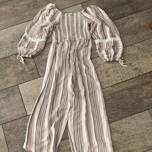 Jessica Simpson Striped Cream and Brown Romper